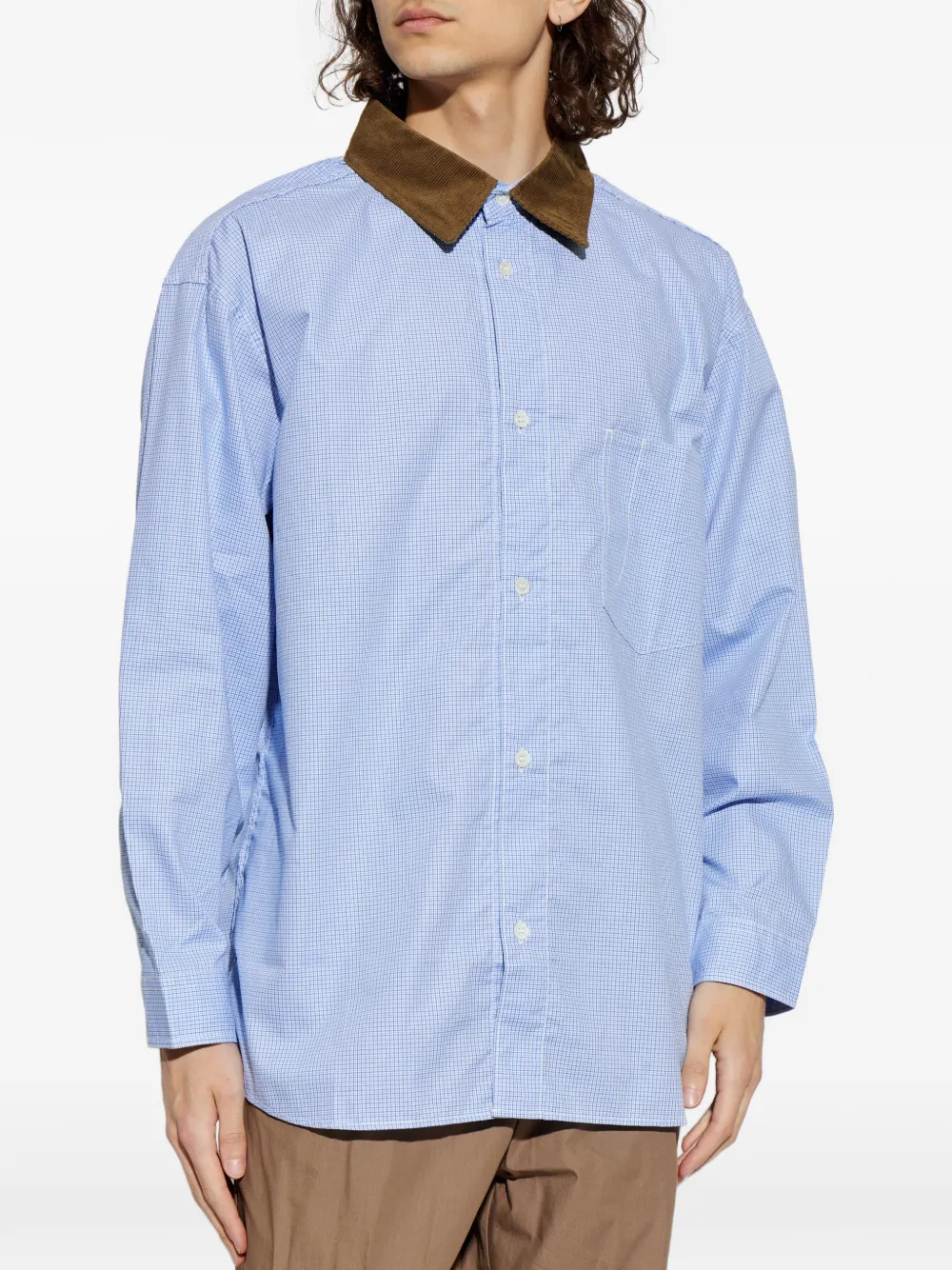 Comme des Garçons Homme Overhemd met ribfluwelen kraag Blauw