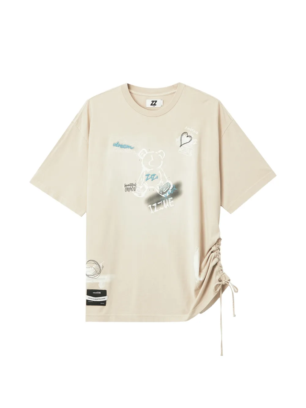 izzue drawstring graphic-print T-shirt - Toni neutri