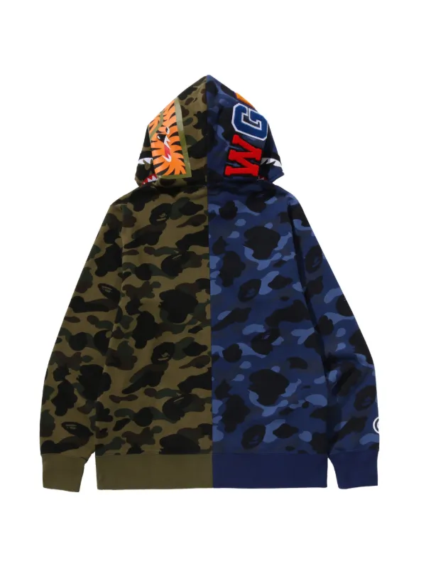 A BATHING APE　ア ベイシング エイプ (R) A BATHING APE® Split Camo Shark full-zip Hoodie | Blue | FARFETCH CA