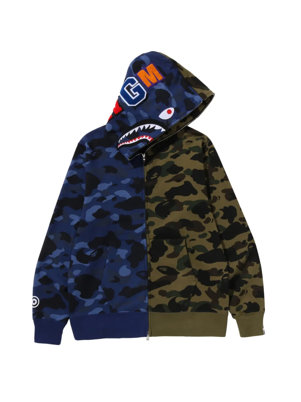A BATHING APE Split Camo Shark hoodie met rits Blauw