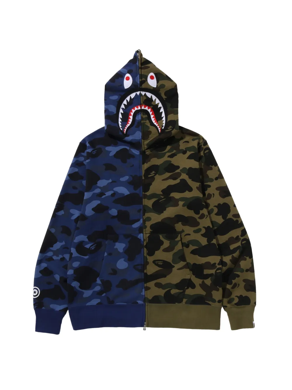 A BATHING APE Split Camo Shark hoodie met rits Blauw