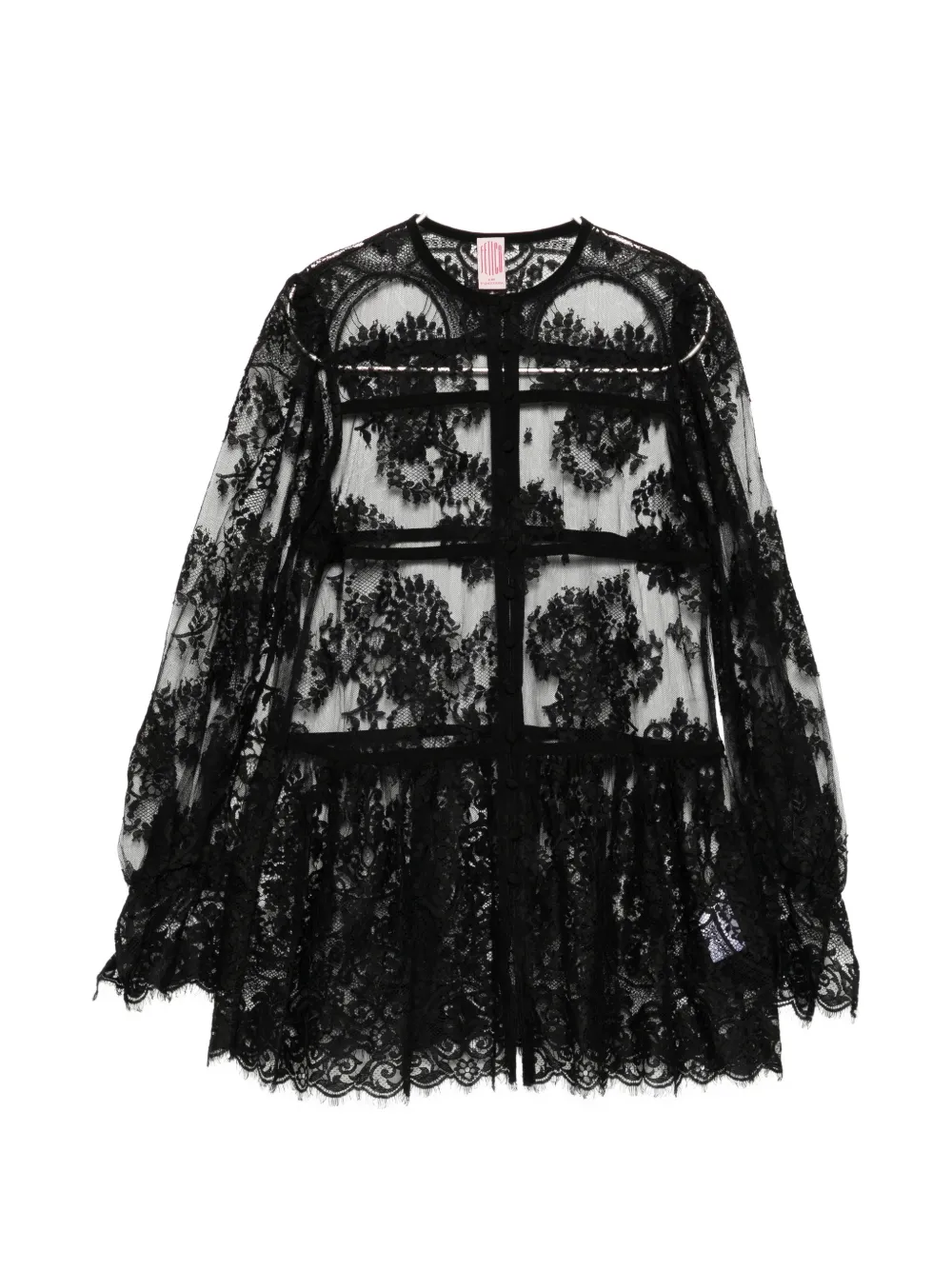 FETICO lace-panelled peplum-hem blouse - Nero