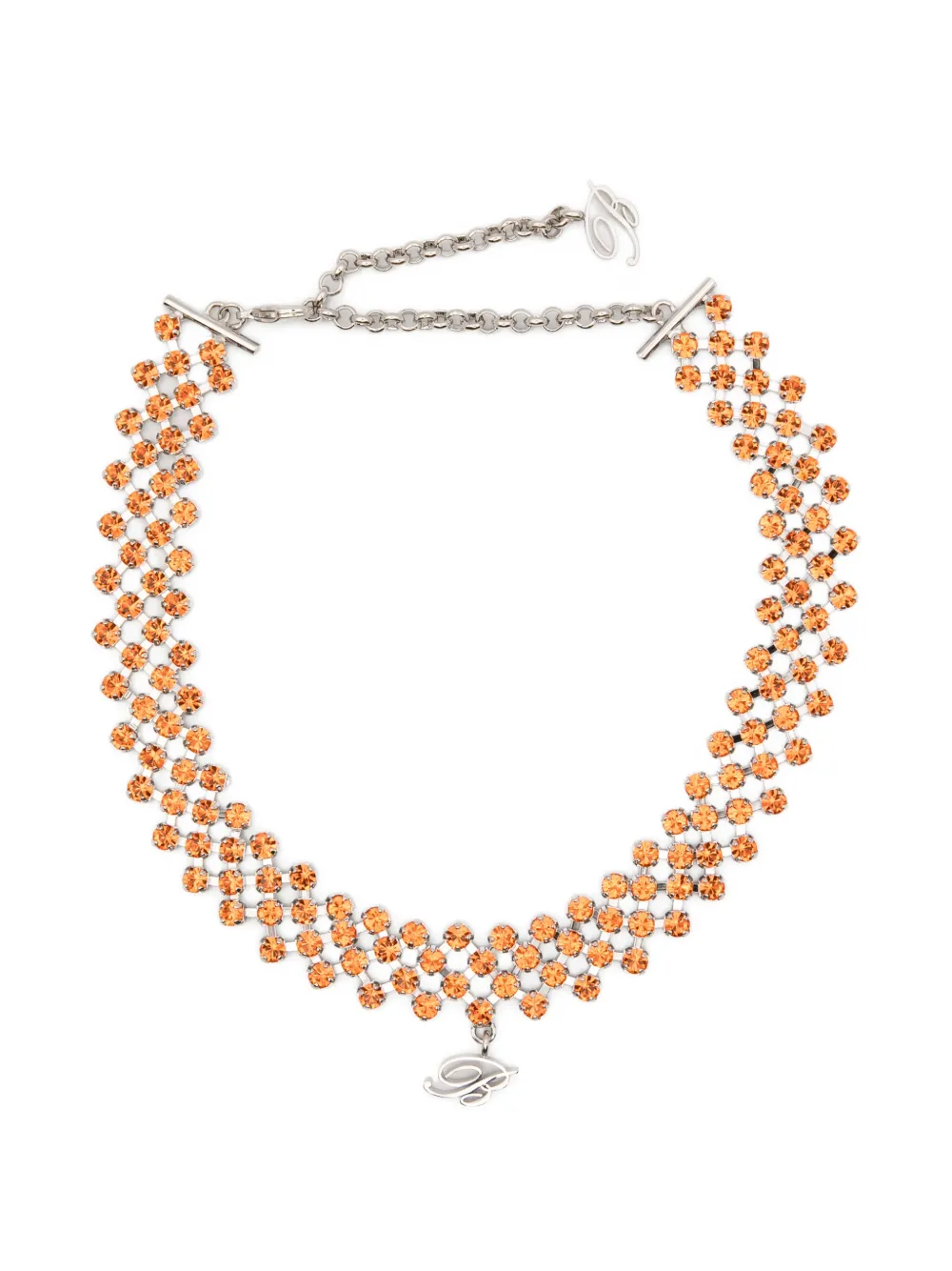 Blumarine crystal-embellished B-logo necklace - Argento