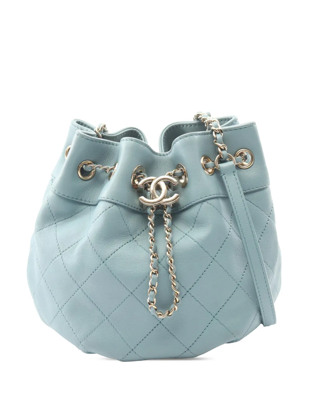 CHANEL Pre-Owned 2019 CC Quilted Lambskin Bucket Bag crossbody bag - Blau