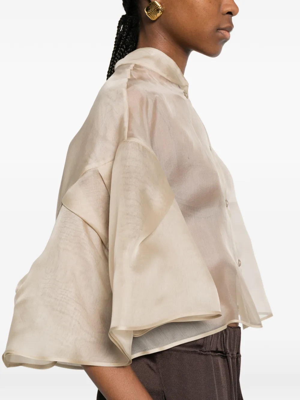 Max Mara Gelaagde blouse met ruches Beige