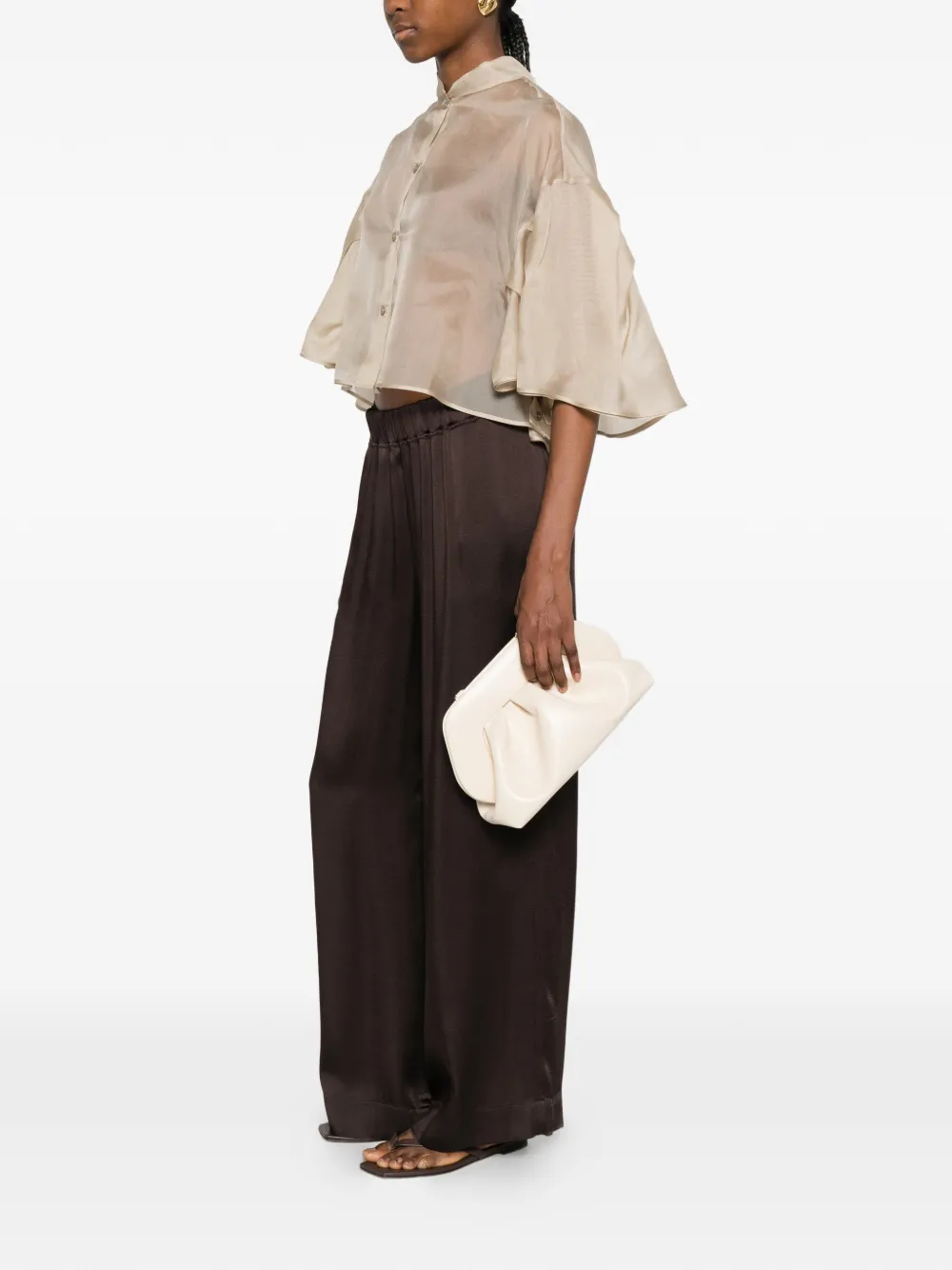 Max Mara Gelaagde blouse met ruches Beige