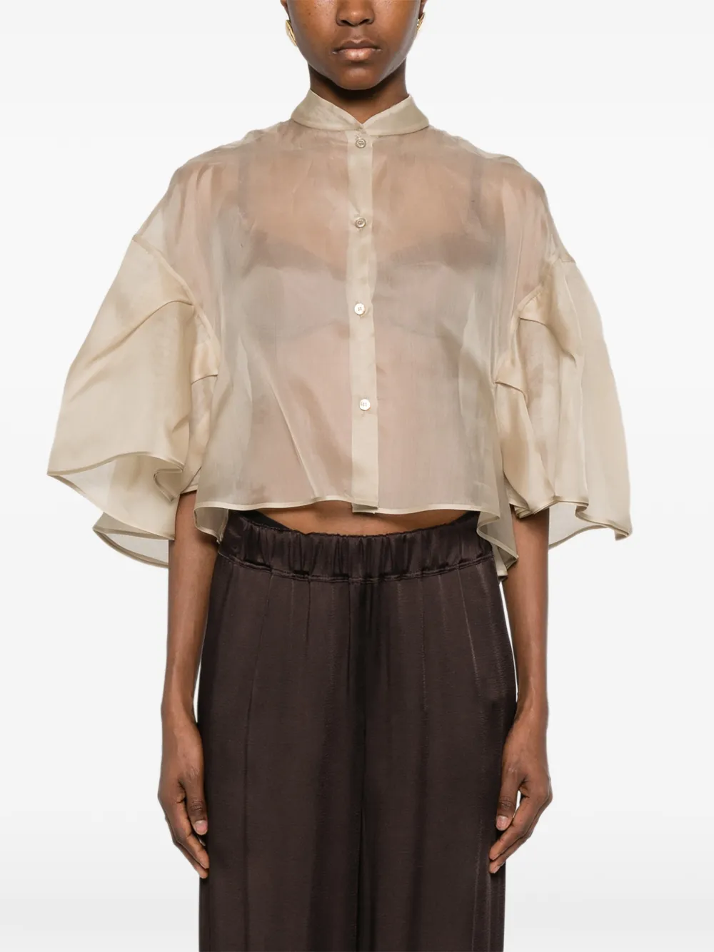 Max Mara Gelaagde blouse met ruches Beige