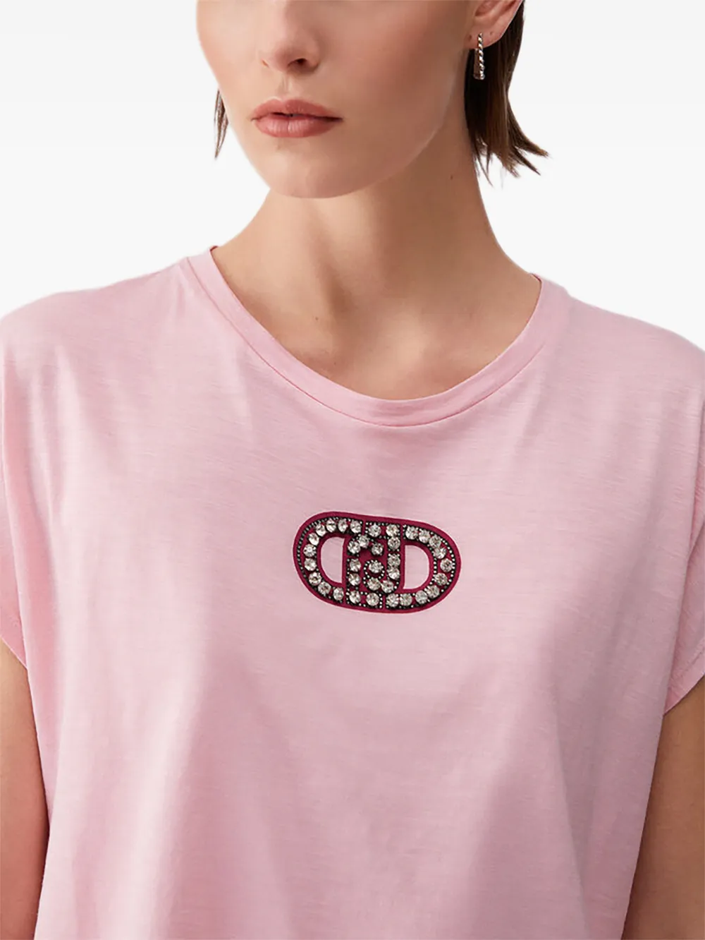 LIU JO Verfraaid T-shirt met ronde hals Roze