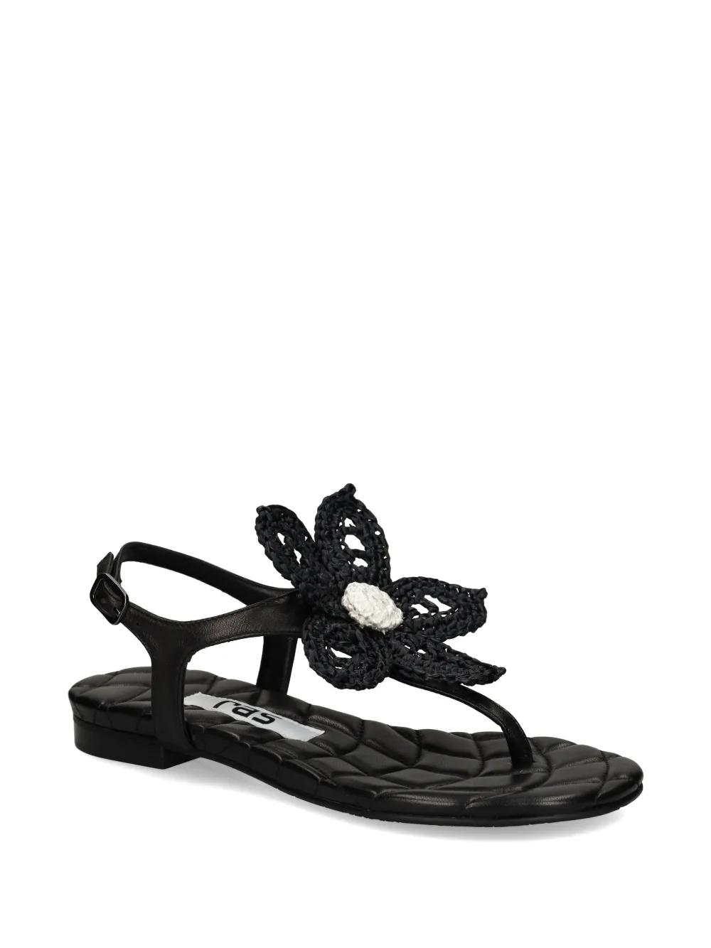 Ras Sandalen verfraaid met bloem Zwart