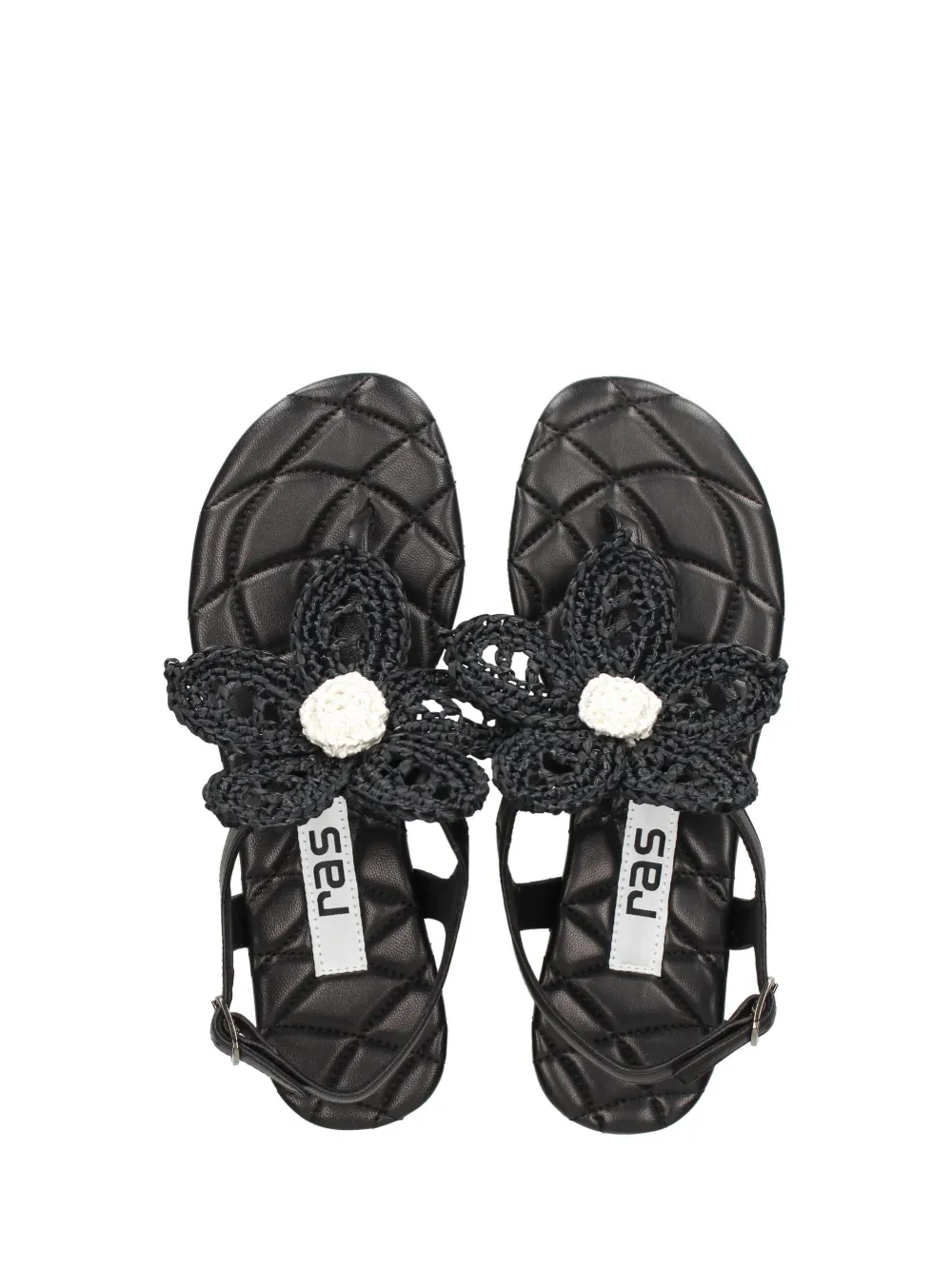 Ras Sandalen verfraaid met bloem Zwart