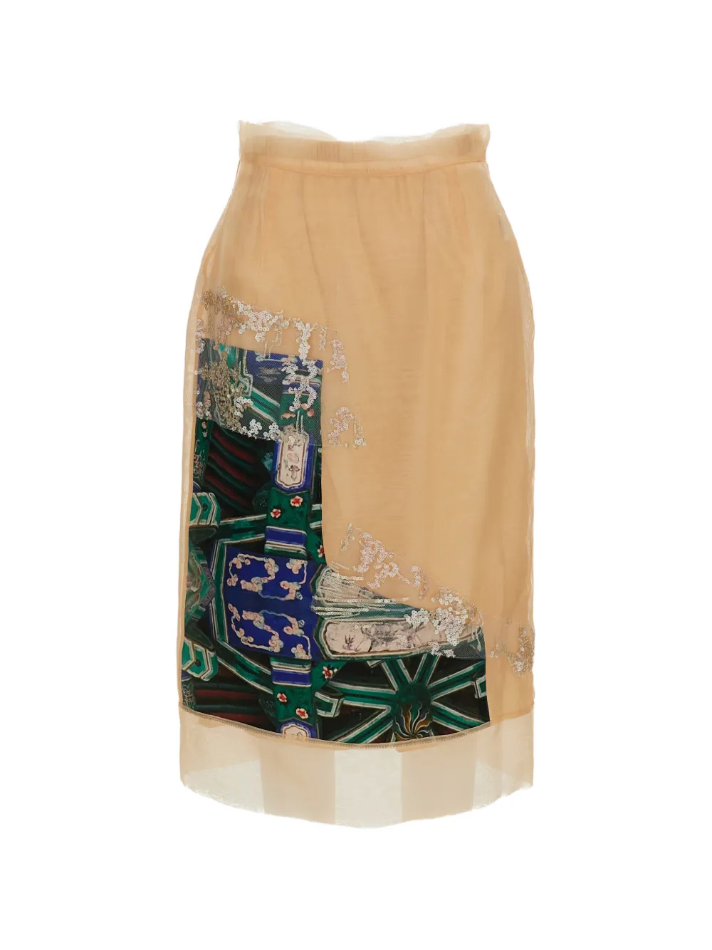 HUI MILANO Ivy sequin-embellished graphic-print skirt - Toni neutri