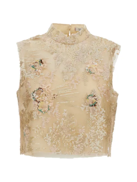 HUI MILANO Kalanchoe sequin-embellished floral-embroidered top