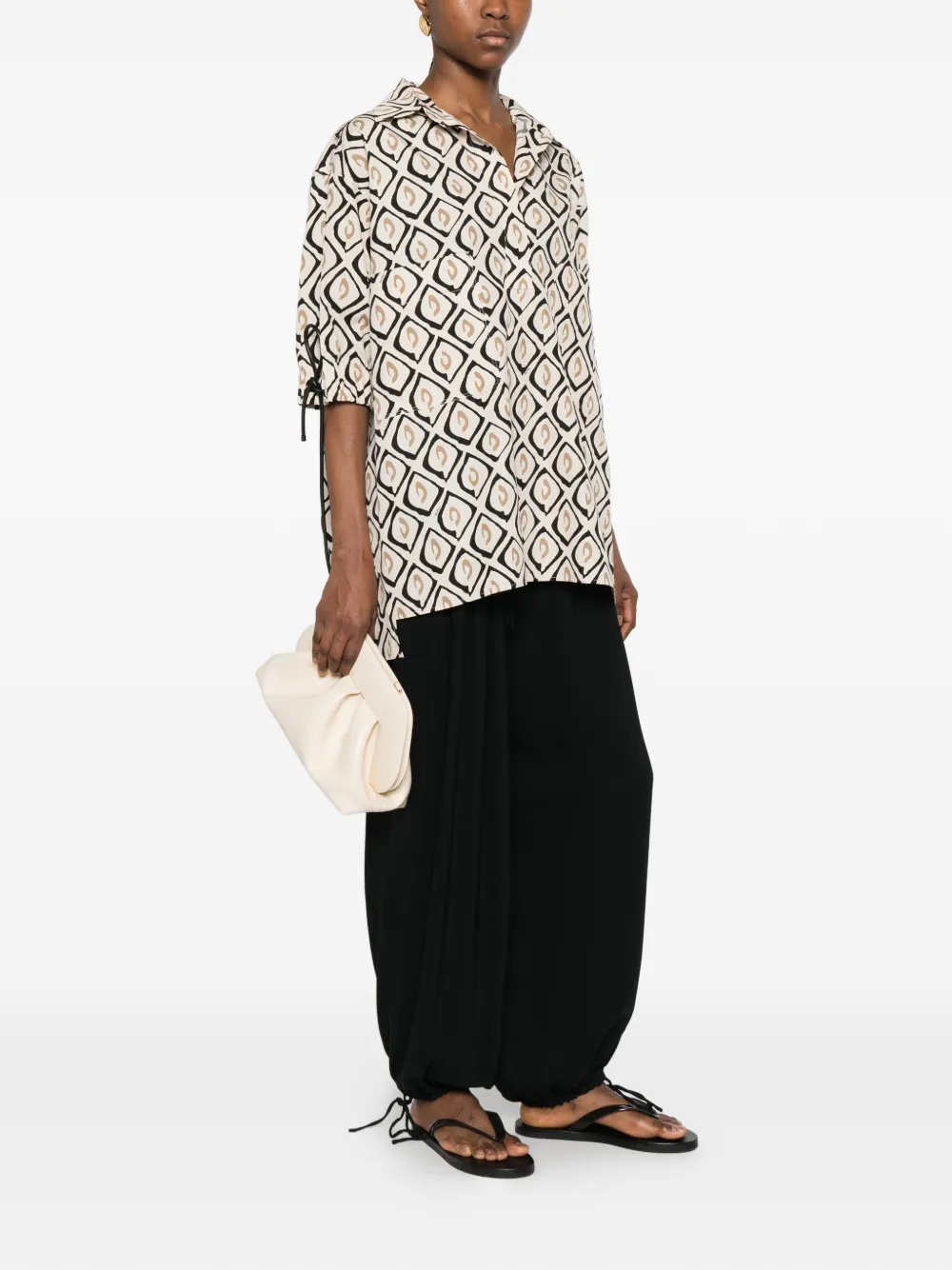 Max Mara Macru blouse met strik-detail en patroon Beige