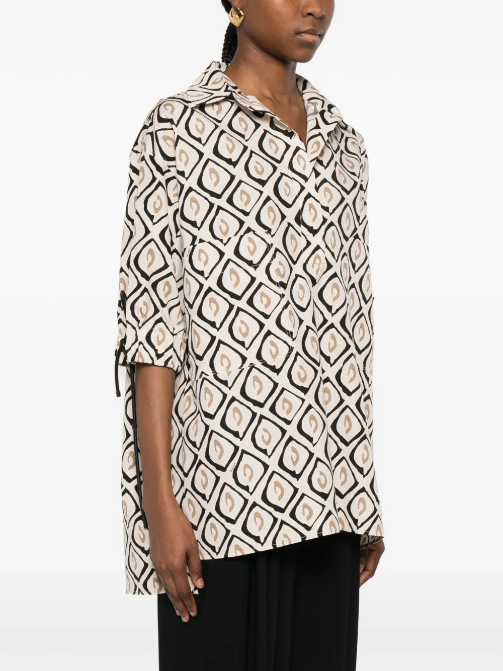 Max Mara Macru blouse met strik-detail en patroon Beige