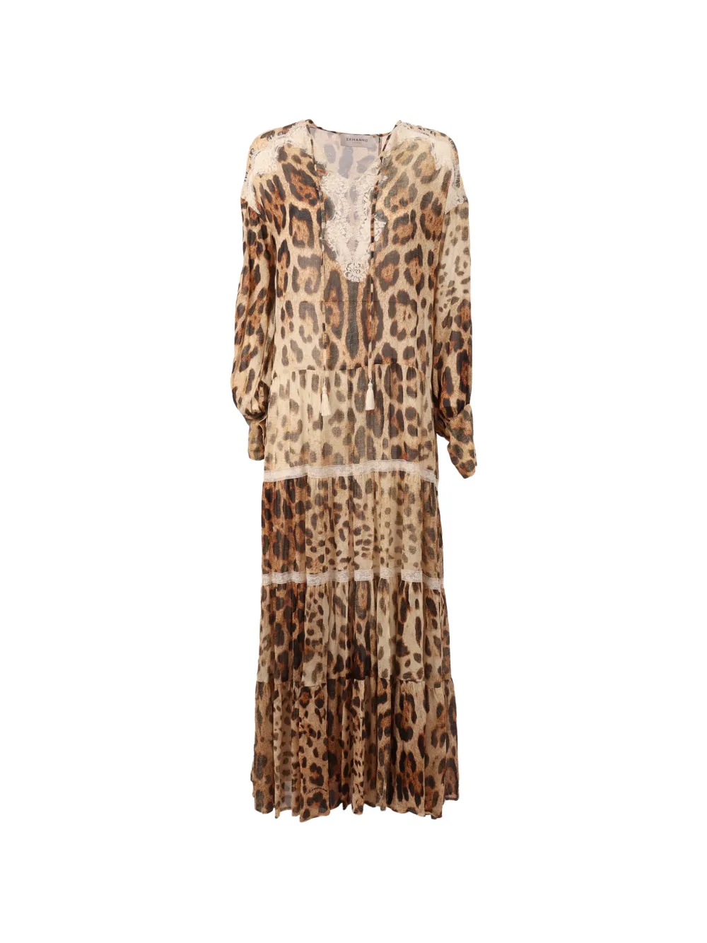 Ermanno Scervino leopard-print lace-trimmed maxi dress - Toni neutri