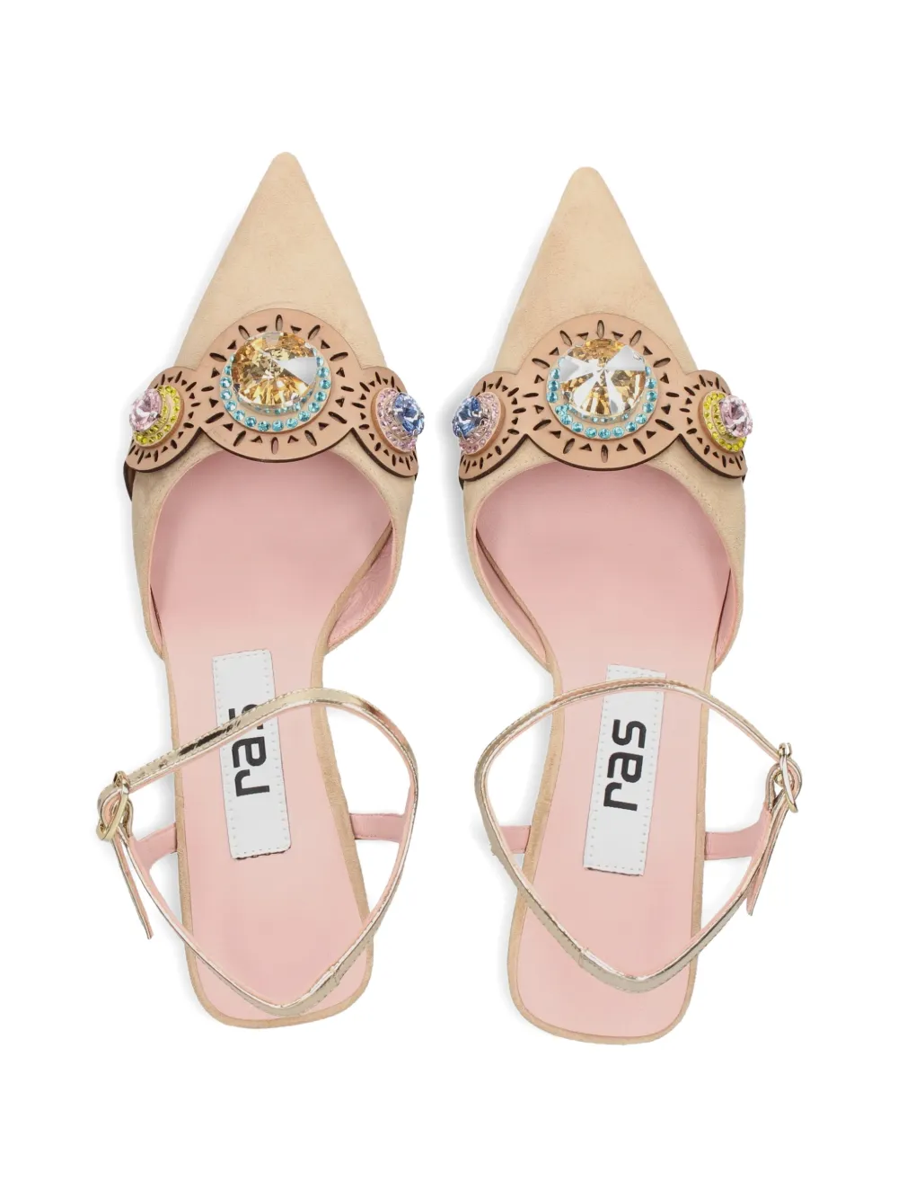 Ras ankle strap embellished pumps Beige