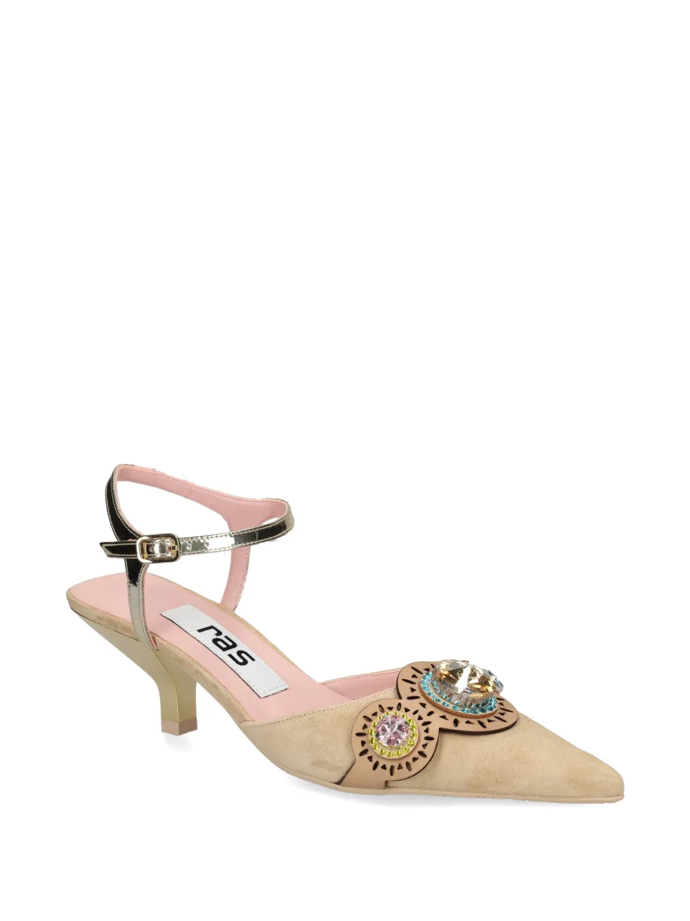 Ras ankle strap embellished pumps Beige