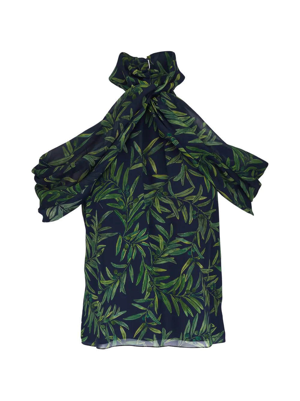 Carolina Herrera leaf-print tie-neck blouse - Blu