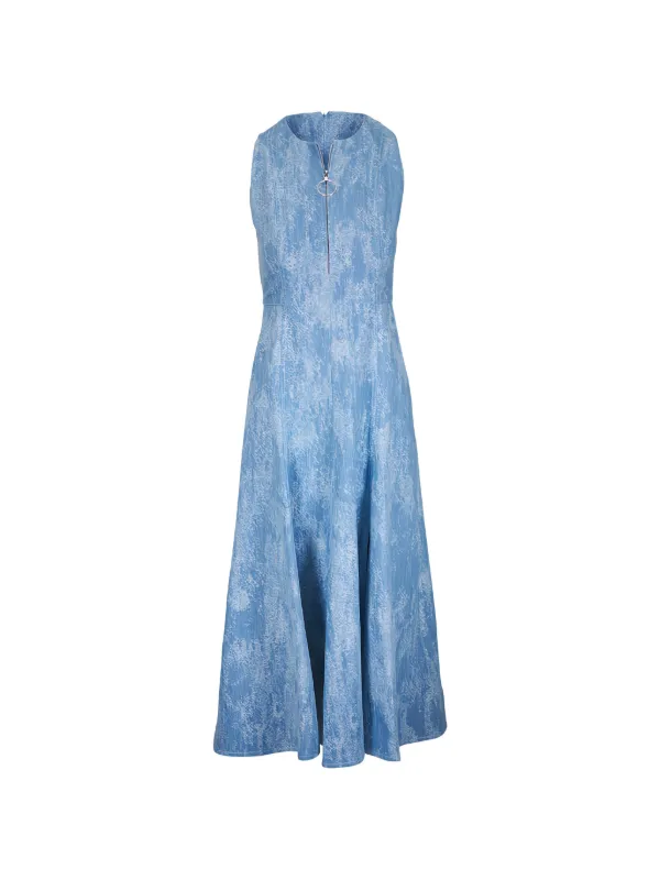 fitted denim midi dress Fit-and-Flare Jacquard Denim Midi Dress Sky Blue Denim / 4