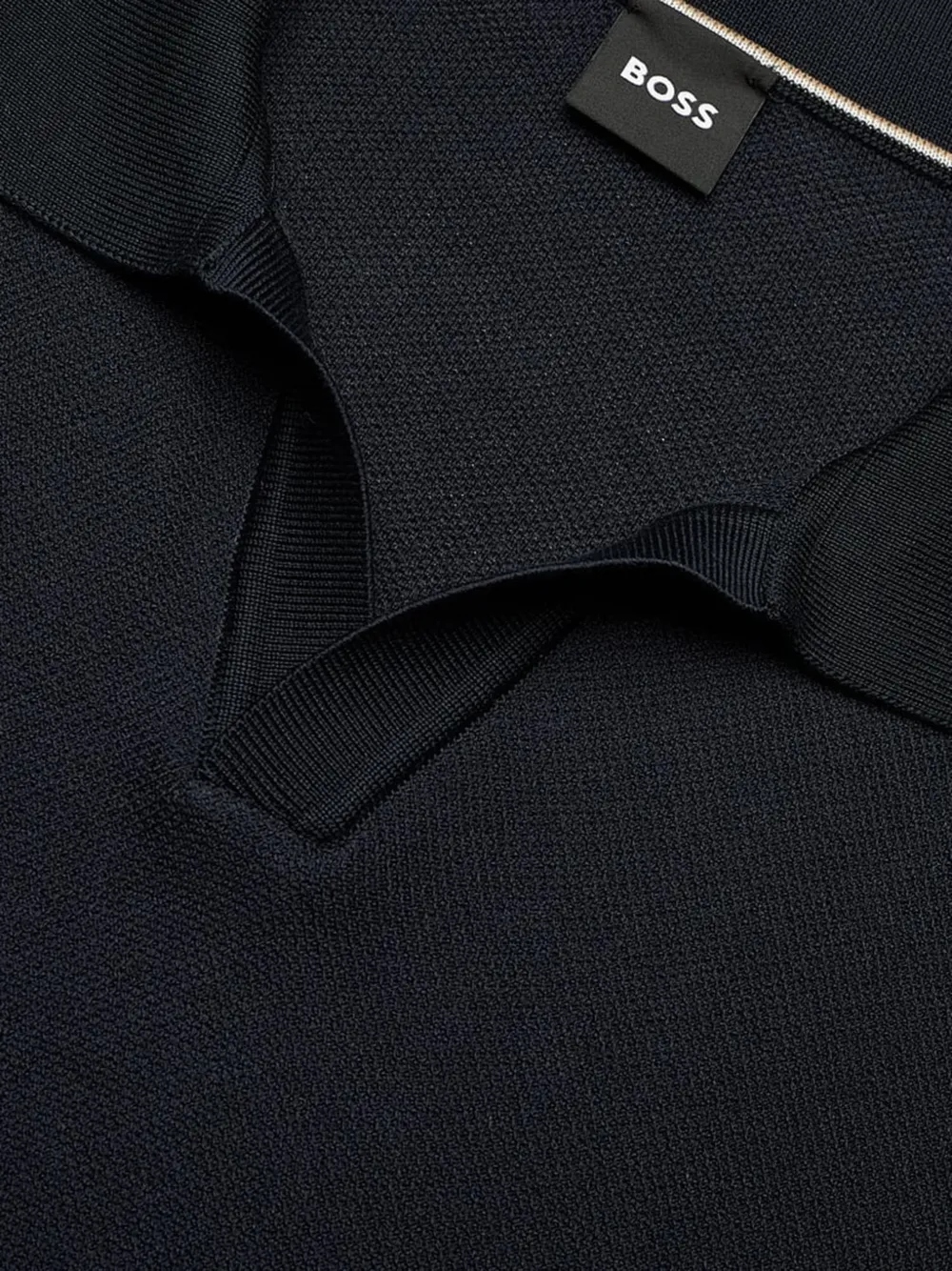 BOSS Gebreide polo van katoenblend met horizontale streep Blauw