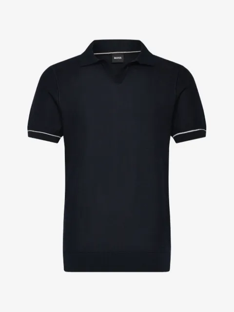 BOSS cotton-blend knit polo with horizontal stripe