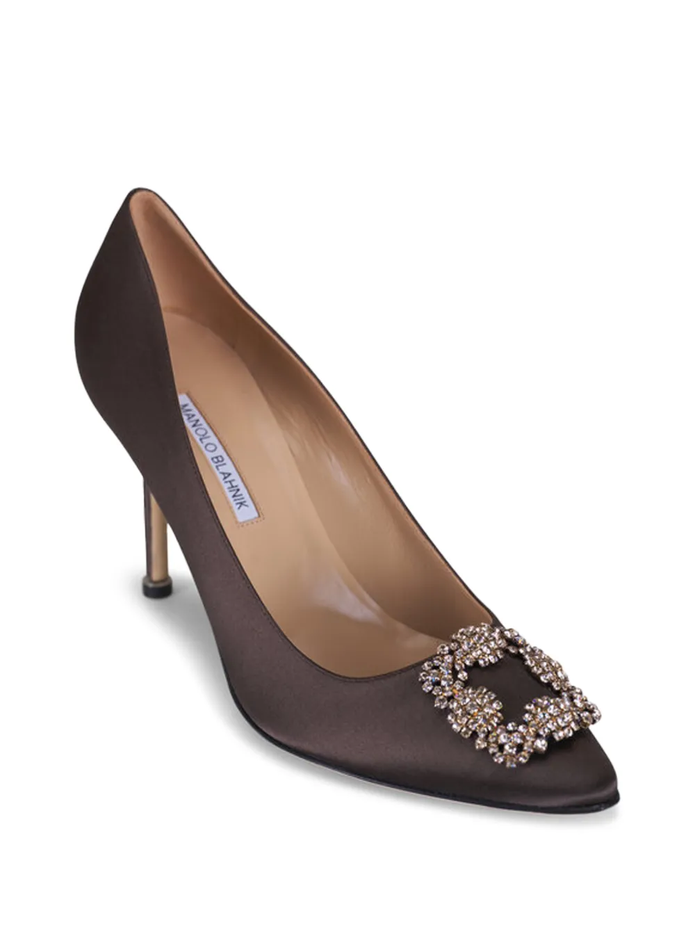 Manolo Blahnik Hangisi 90 satijnen verfraaide pumps Bruin