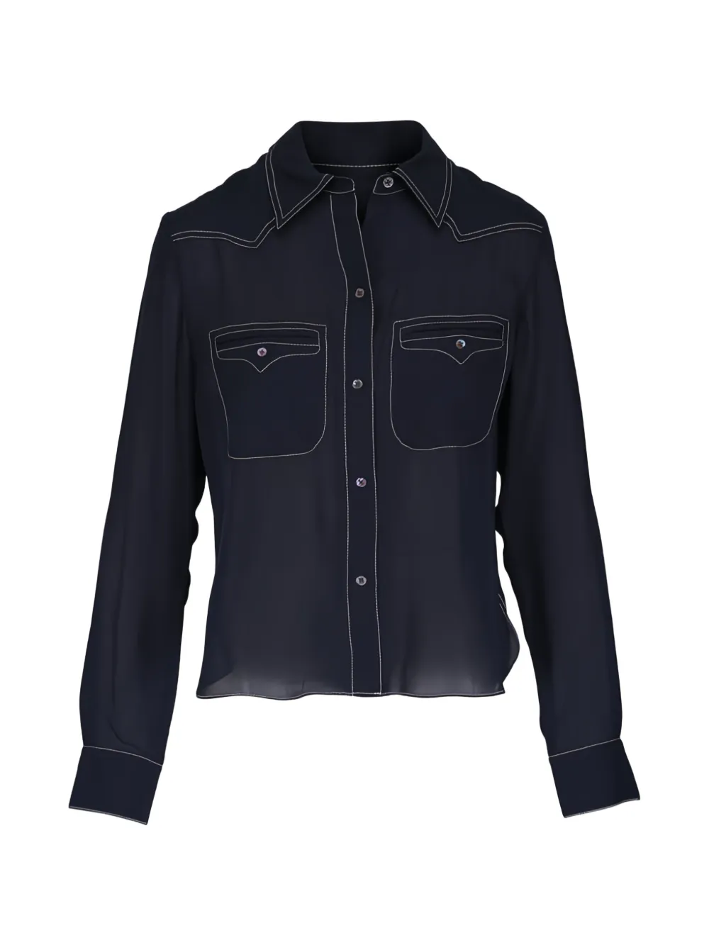 TWP Carter contrast-stitch long-sleeve shirt - Blu