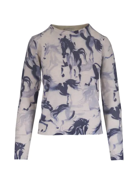 Kinross Cashmere horse-print crew-neck top
