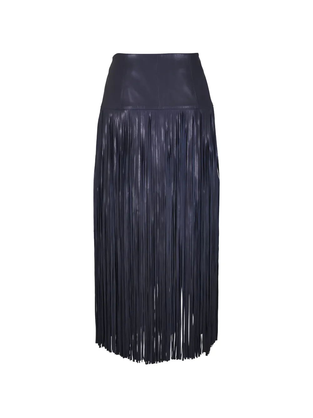  Twp Fringed Leather Midi Skirt - Blue 