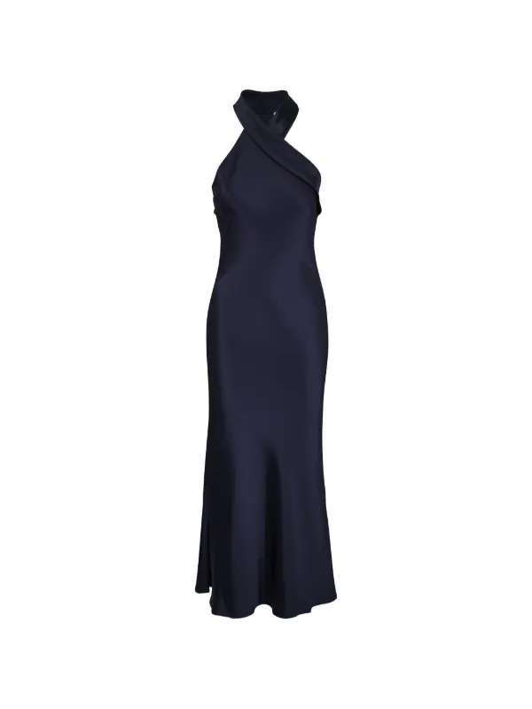 Galvan London Pandora Halterneck Fluid Maxi Dress | Blue