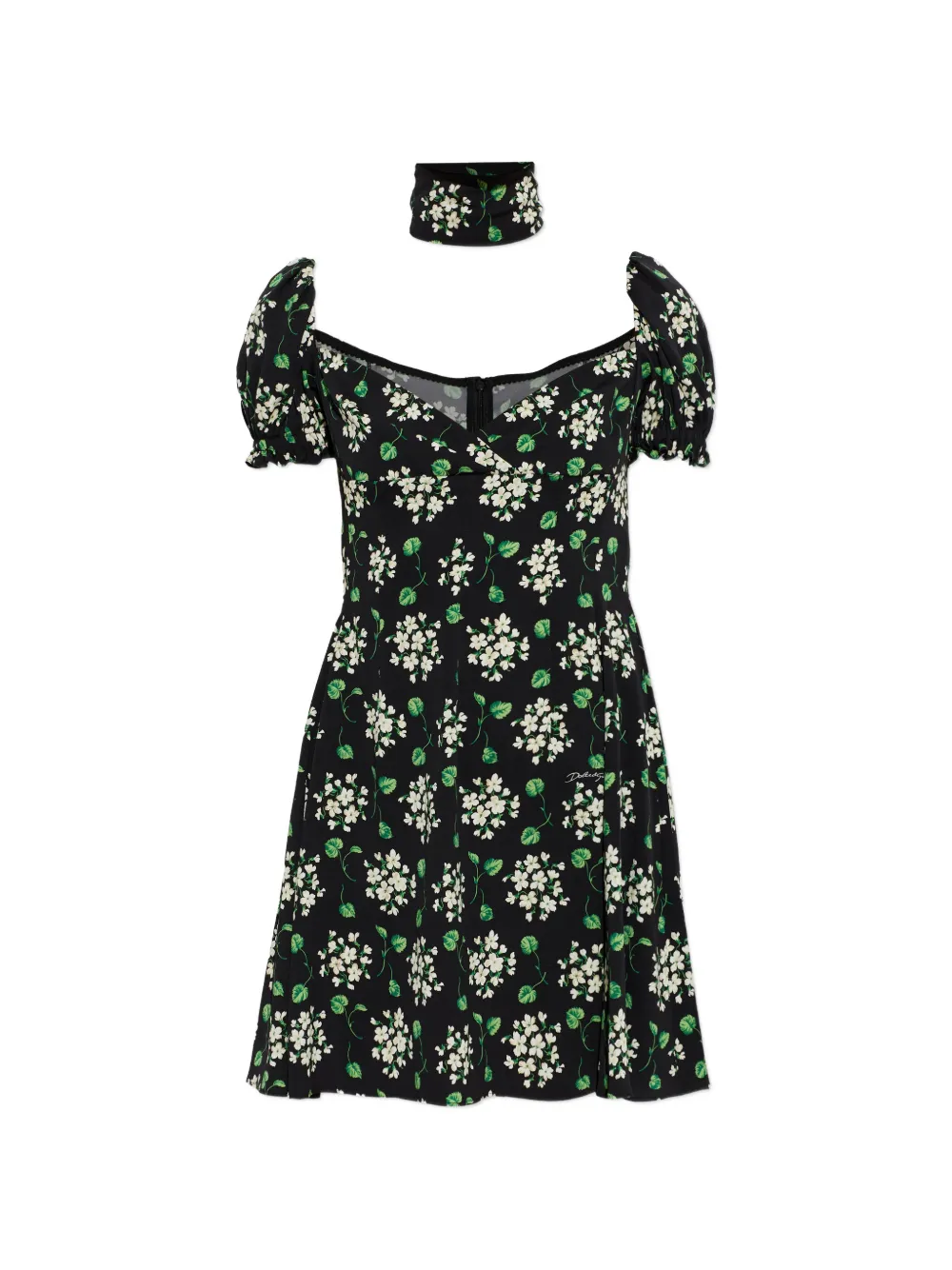 Dolce & Gabbana puff-sleeve floral mini dress - Nero