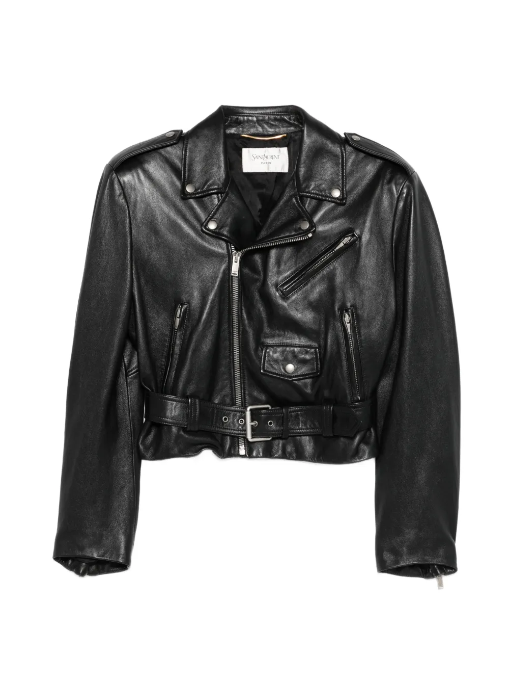 Saint Laurent belted biker jacket - Schwarz