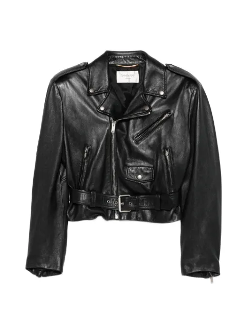 Saint Laurent chamarra biker con cinturón