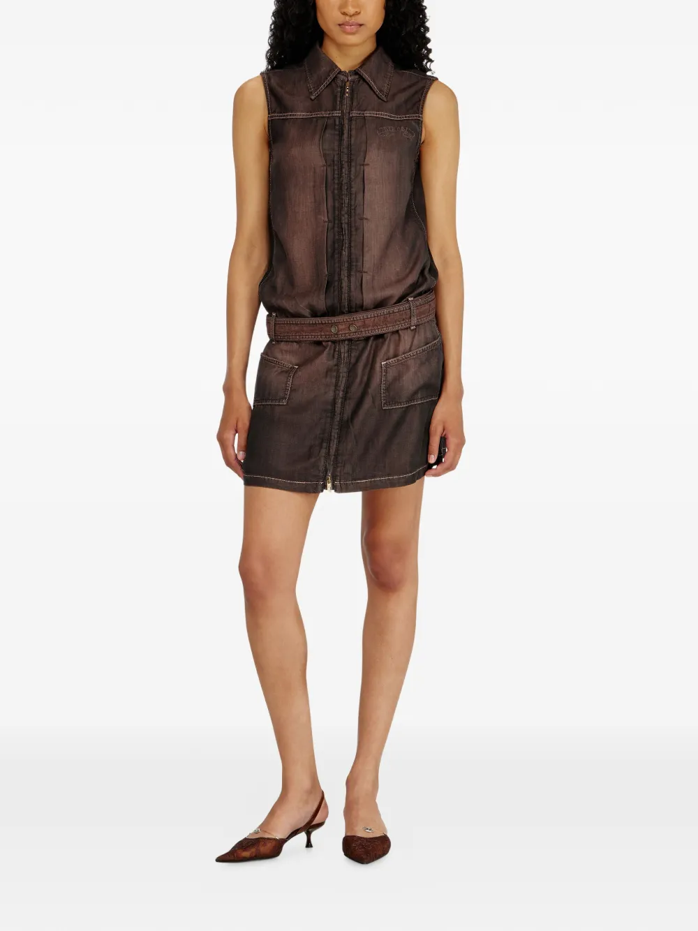 Diesel Mini-jurk van gecoat denim Bruin
