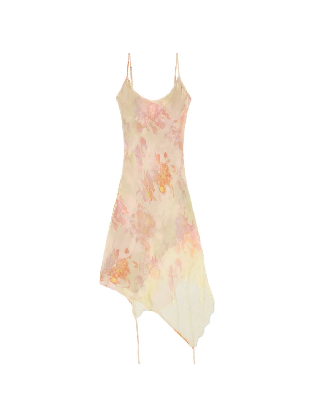 Diesel floral-print lace-trim midi dress - Yellow