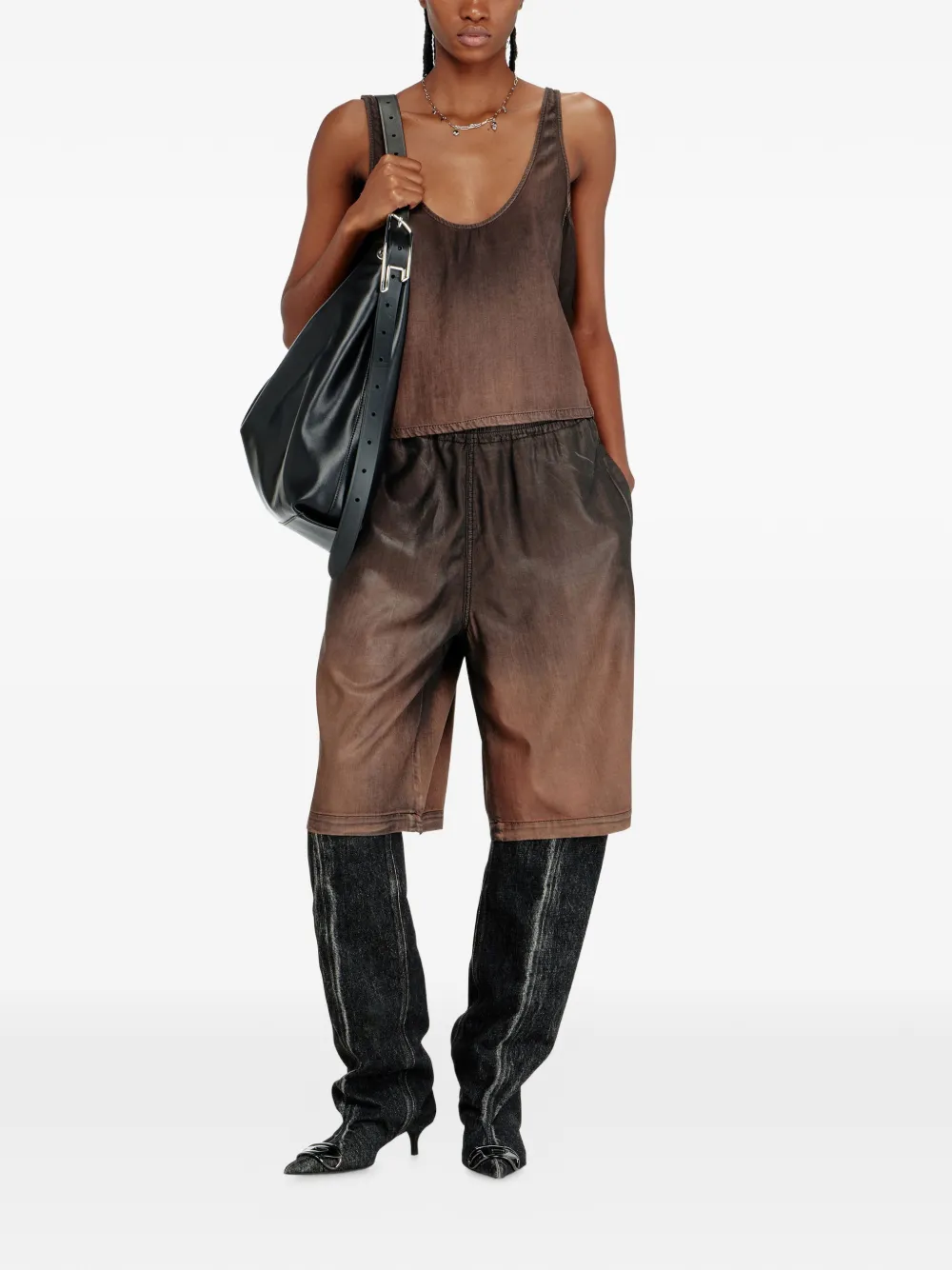 Diesel Tanktop van gecoat denim Bruin