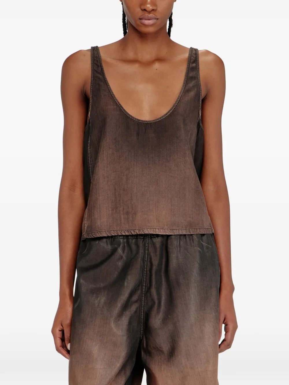 Diesel Tanktop van gecoat denim Bruin