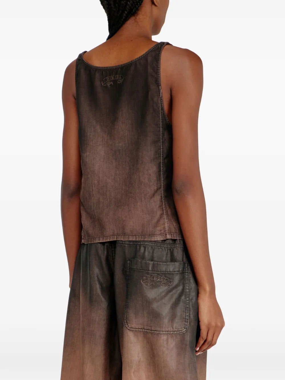 Diesel Tanktop van gecoat denim Bruin