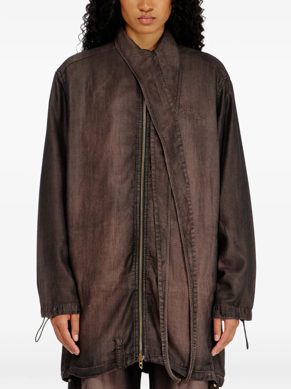 Diesel Giacca Leggera denim jack met extra lange kraag en rits Bruin