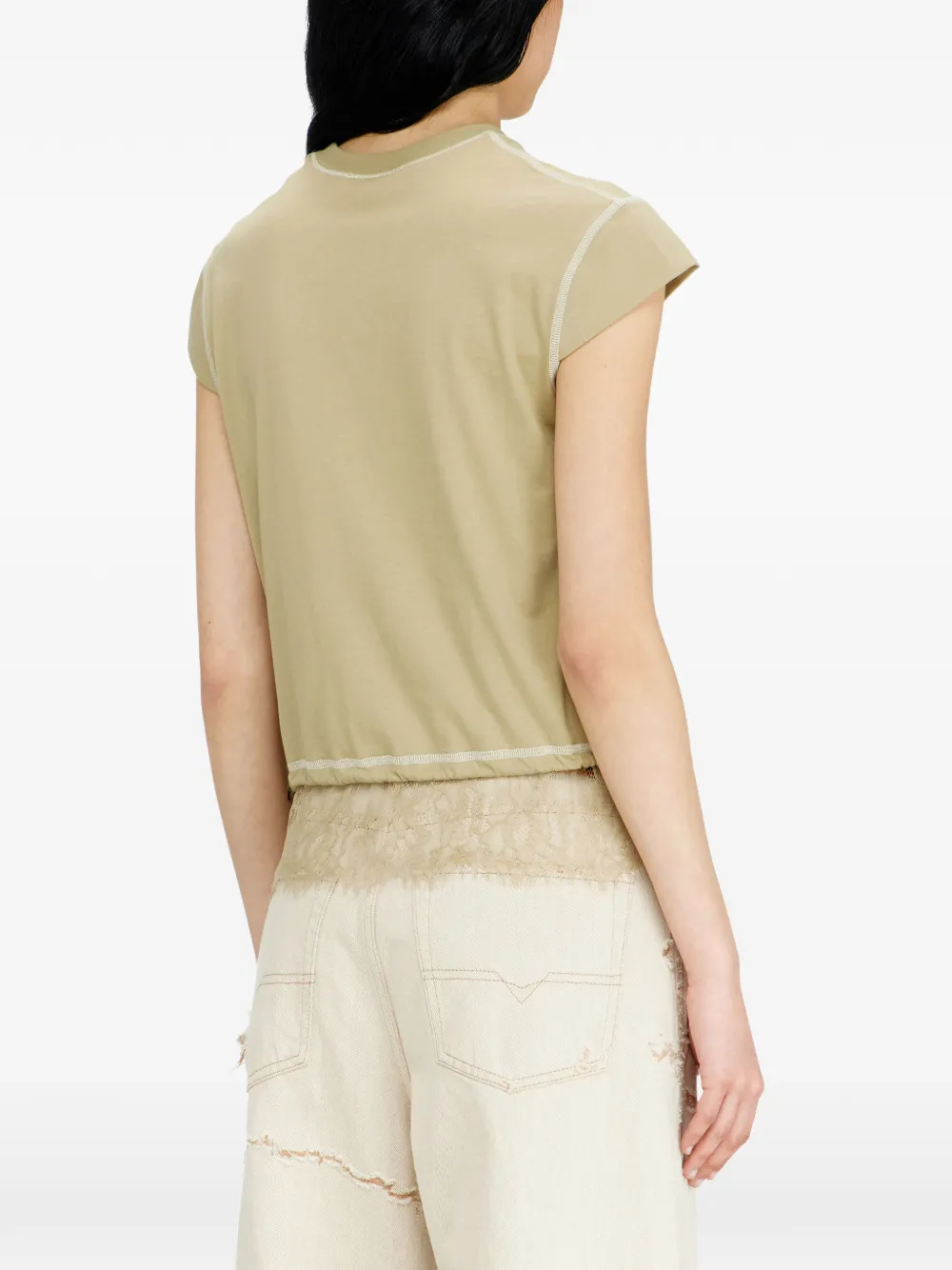 Diesel Jersey T-shirt met kanten afwerking Beige