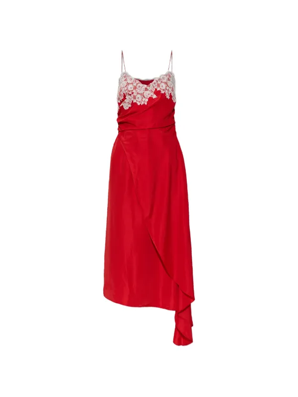 Moschino Lace Asymmetric Midi Dress in Red