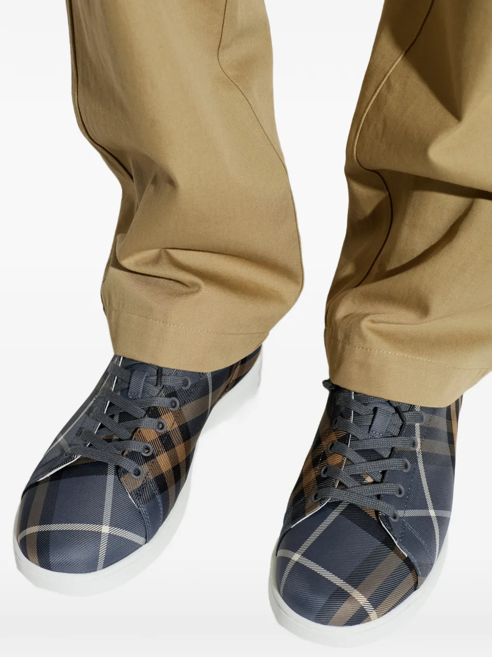 Burberry check-print lace-up sneakers Blauw