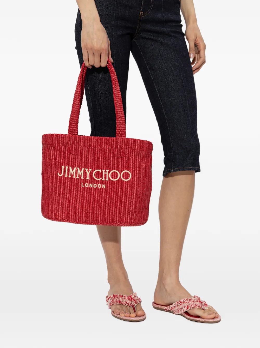 Jimmy Choo Geweven shopper met geborduurd logo Rood