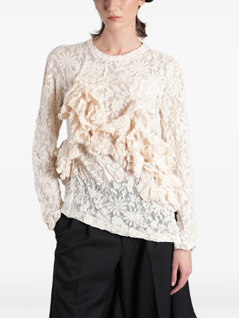 Comme Des Garçons Ruffled Floral-lace Sweater In Neutral