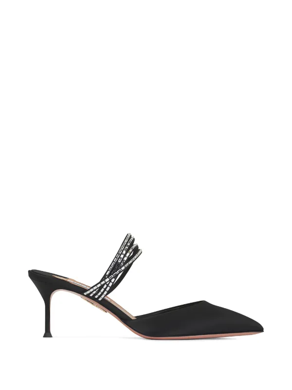 Aquazzura Luce Embellished-strap Heeled Mules in Black