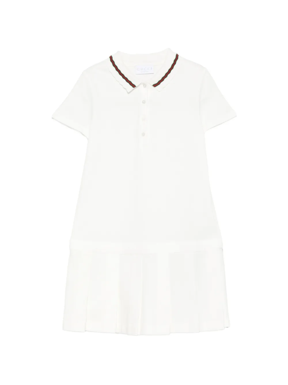 Gucci Kids striped-collar pleated dress - White