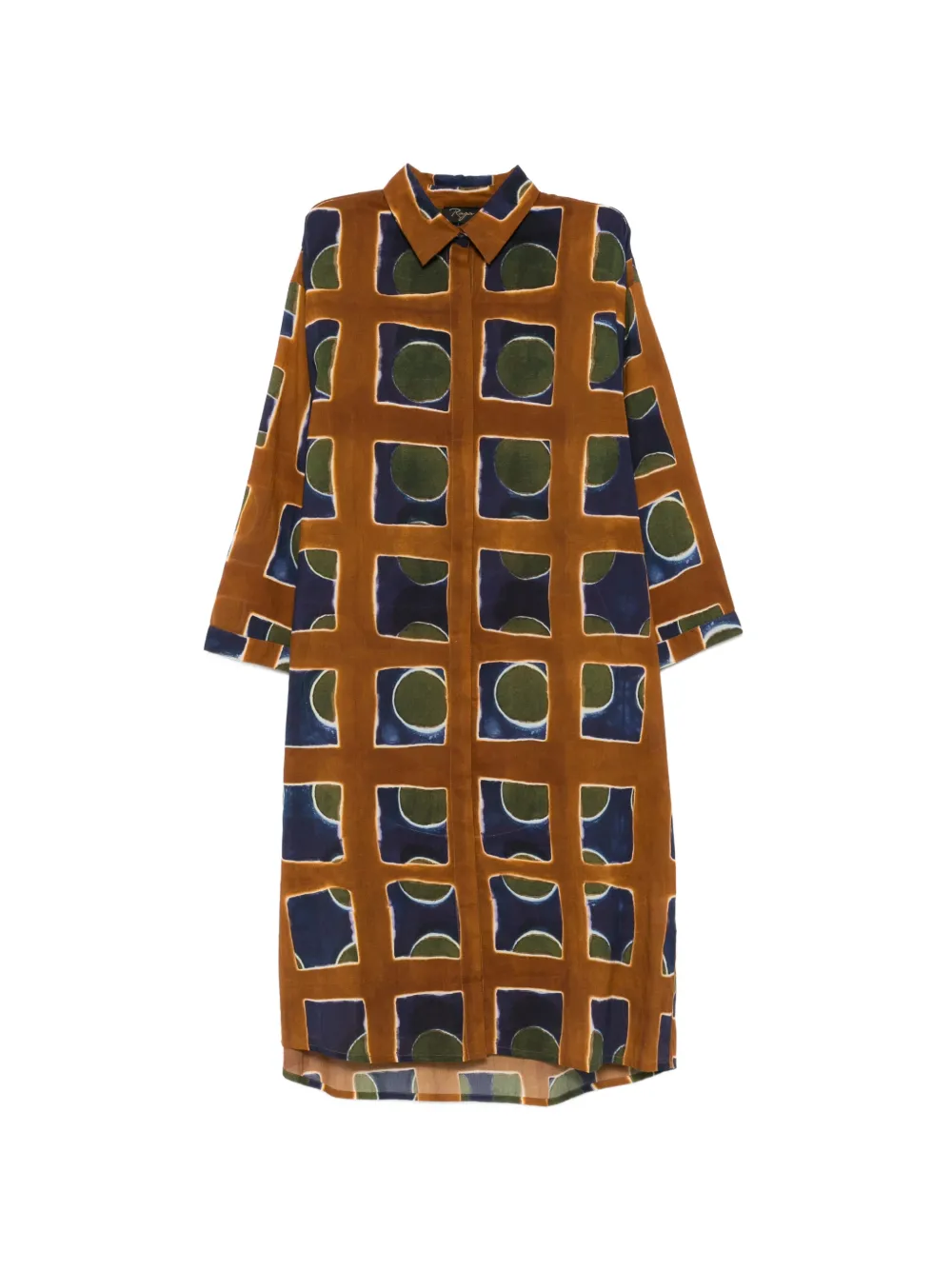 YAVI Tiara geometric-pattern midi dress - Marrone