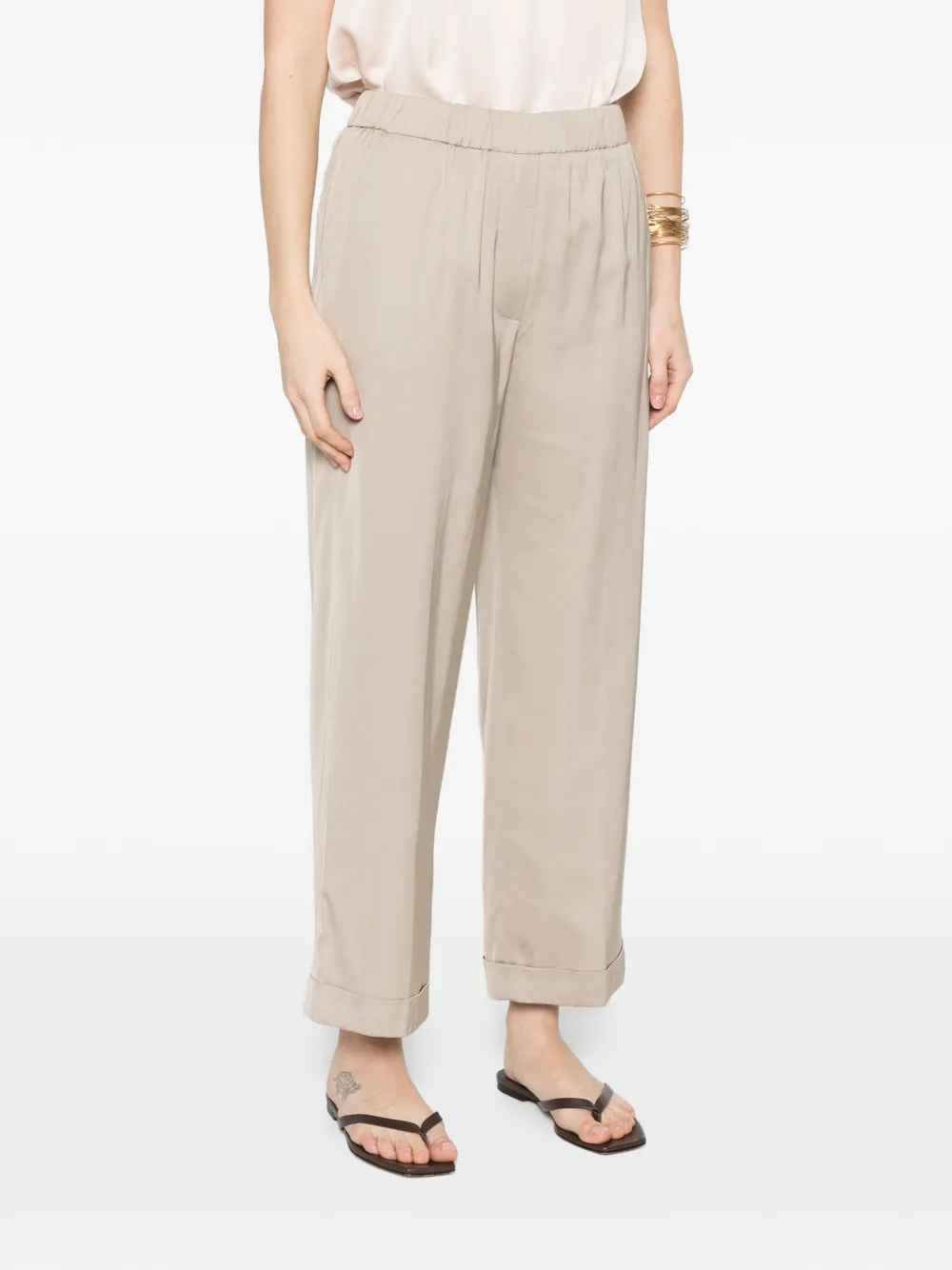 Peserico Broek met elastische tailleband en omgeslagen manchetten Beige