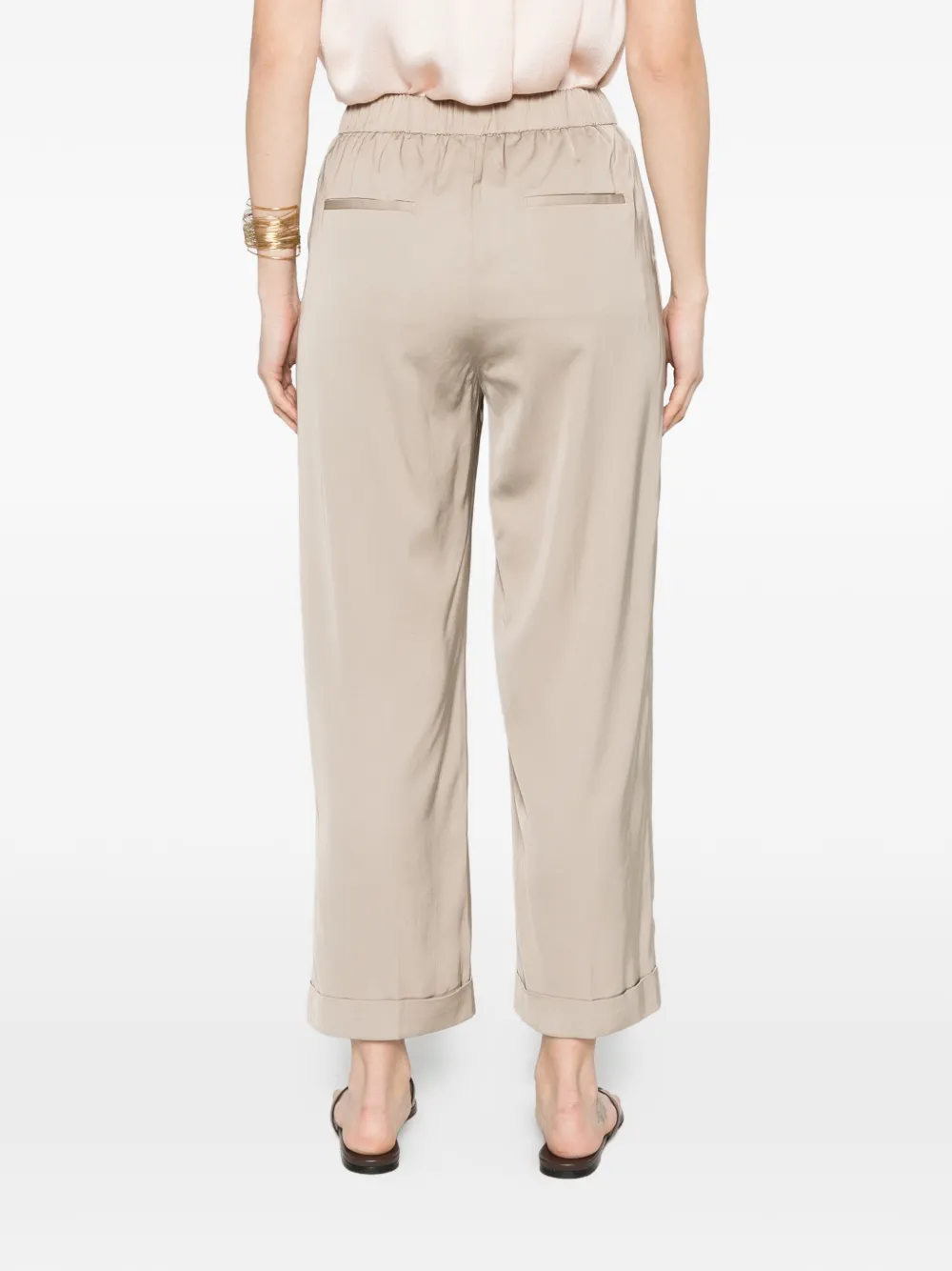 Peserico Broek met elastische tailleband en omgeslagen manchetten Beige