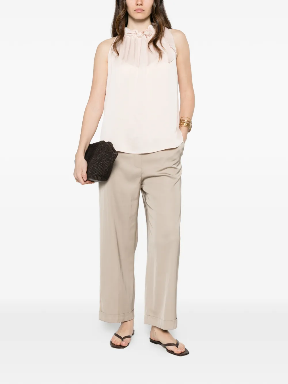 Peserico Broek met elastische tailleband en omgeslagen manchetten Beige